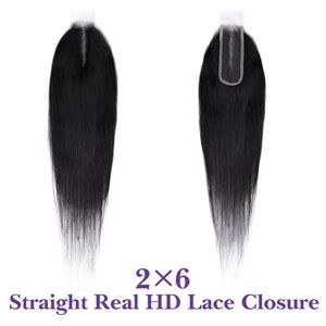 22” Natural Black 2x6 HD Lace Closure 100% Human Hair SKINLIKE 0.095mm #RD5